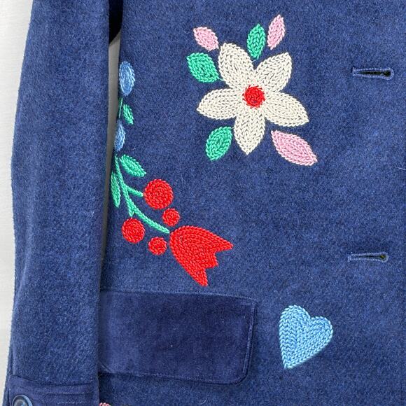 Mini Boden Girls Floral Embroidered Navy Blue Coat Size 9-10Y - Picture 3 of 10